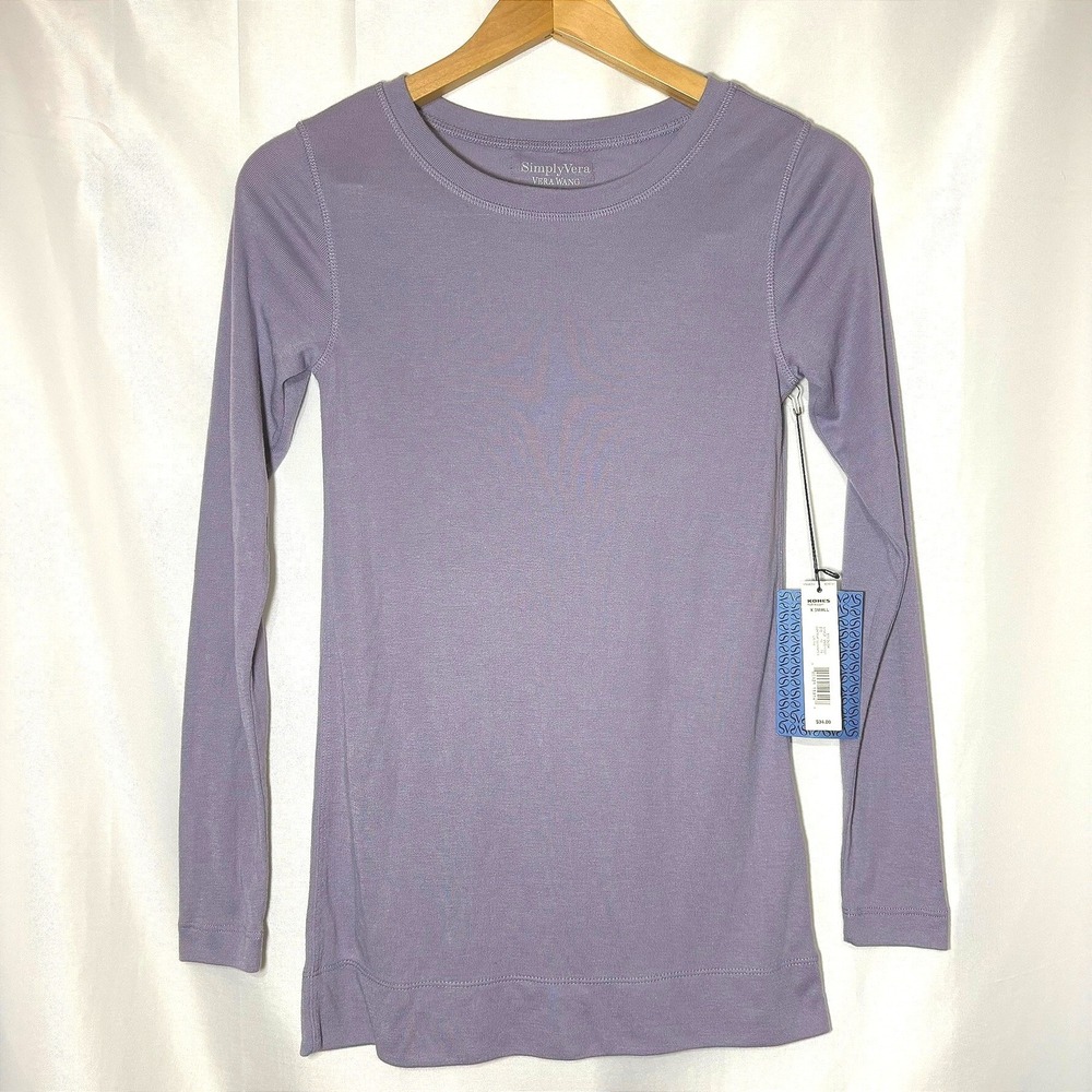 Simply Vera Vera Wang Womens Long Sleeve Ribbed Tee Dusk Purple XS NWT VW311101
